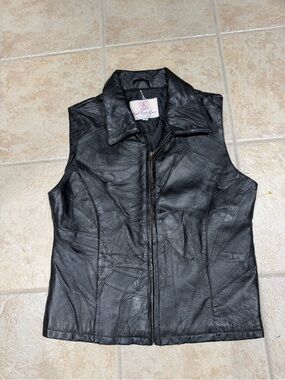 Vintage Real Work Wear Full Zip Leather Vest In Excellent Used Condition Sz S